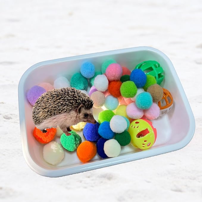 Dig-Box Tray for Hedgehog Cage with Ball Toy, Hedgehog Enrichment Kit Toy, Hedgehogs Accessories, for Hamster, Cat, Small Animal Accessories (White, 8.4 * 5.9 * 1.6in)