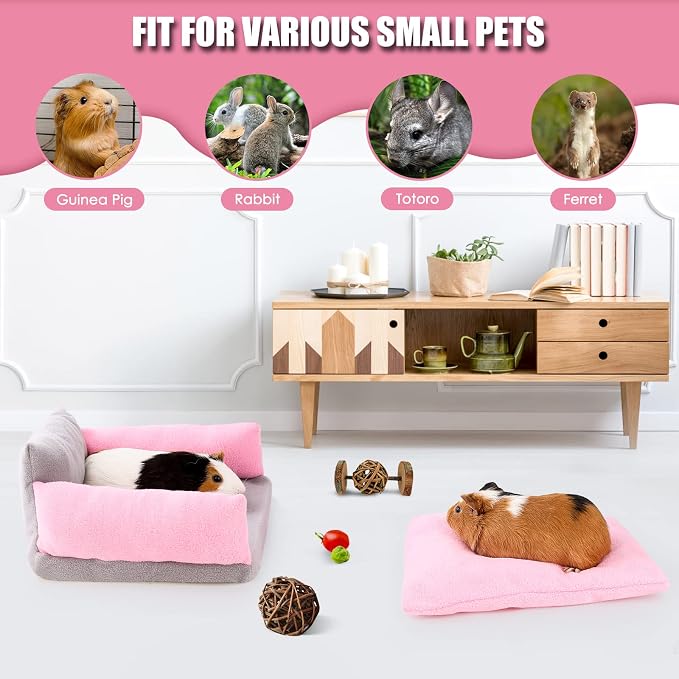 Guinea Pig Couch - Guinea Pig Sofa, Removable Cushioned Pillow, Stuffed Arms and Back, Super Cozy, Ideal Bed for Small Pets