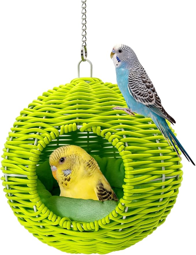 Chewproof Steel Frame Bird Nest for Cage, Washable Small Bed Hammock | Bird Hideout Lay Eggs Parakeet Nest Sleep Rest, Parakeet Warm Bed House Hut for Lovebird, Canary, Budgie, with Cushion