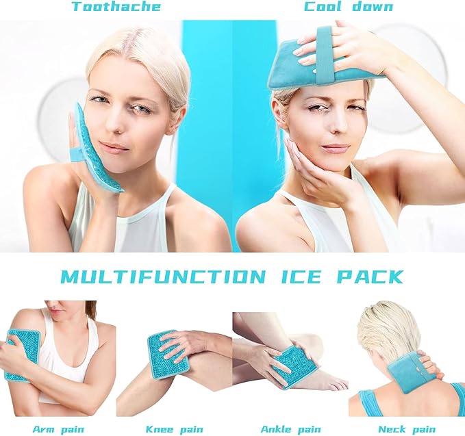 Gel Ice Pack Ice Bag with Strap-Reusable Hot & Cold Pack Compress Therapy for Pain, Swelling,Injuries of Knee, Shoulder, Foot, Back, Ankle, Neck, Hip, Elbow,Wisdom Tooth (Blue-2Pack)