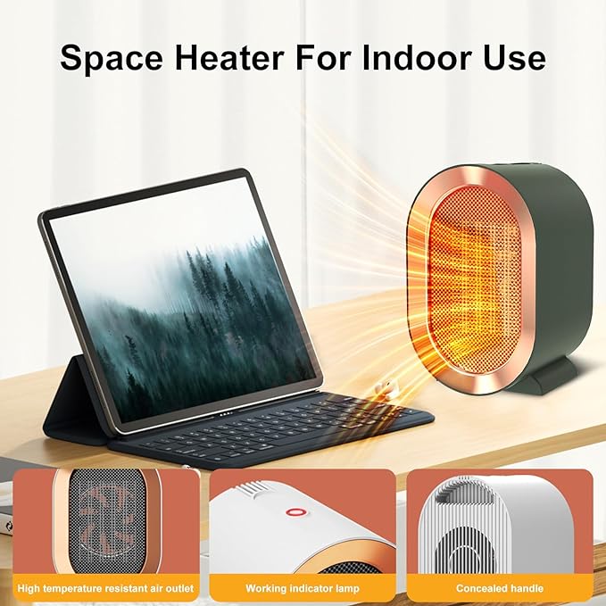 Indoor Electric Portable Space Heater, 1200W Personal Desk Heater, Fast Quiet Heating Ceramic for Small Room,Bedroom and Office Use (Green)