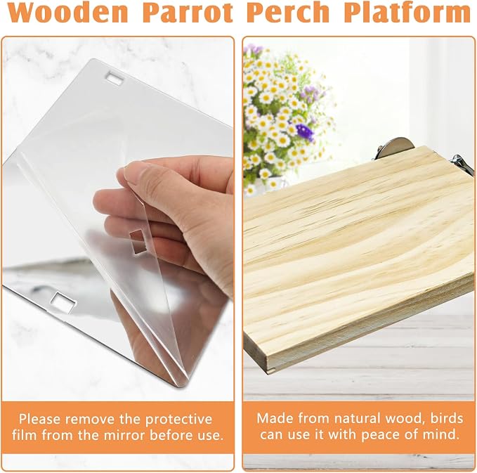 BNOSDM Bird Perch Platform with Mirror, Wooden Climbing Ladder for Parakeet, Small Bird Swing Toys with Hanging Chewing Balls Parrot Cage Accessories Budgie Playground for Cockatiel, Lovebird, Conure