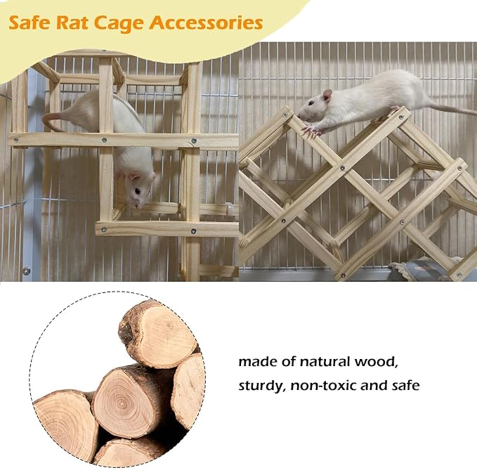 Kiln-Dried Wood Rat Climb Toy, Hanging Cage Ladder Activity (M, 1Pc) | Natural Rat Cage Bridge, Multiple Openings & Directional Ramps Offer Challenges to Satisfy Rats' Instincts for Explore & Play