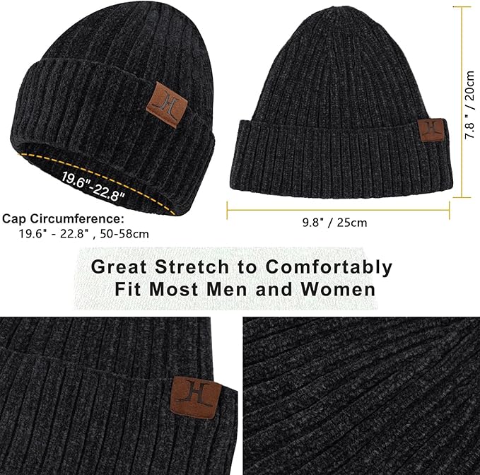 Womens Winter Knit Warm Hat Beanie Long Scarf Touch Screen Gloves Set Skull Caps Neck Scarves for Women