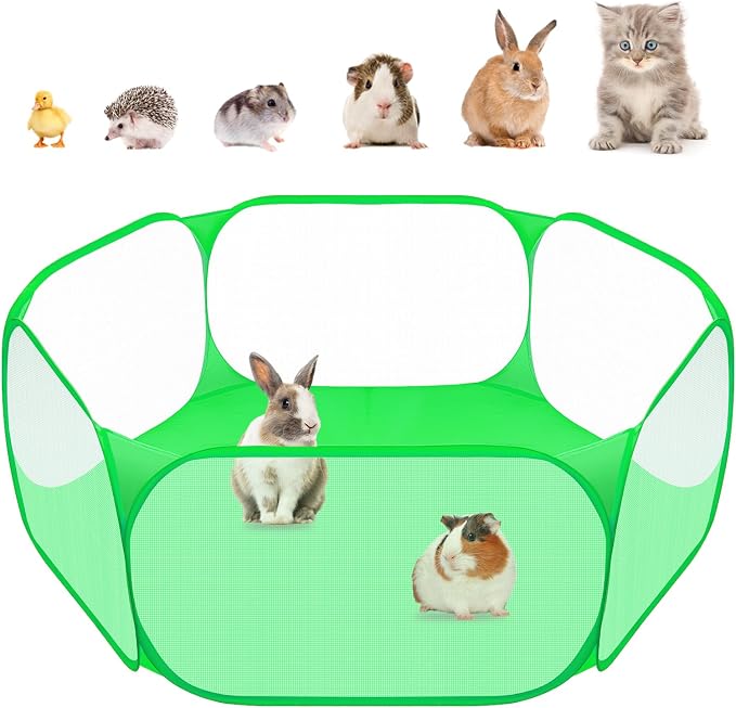 Amakunft Small Animal Playpen, Pop-Up Portable Play Yard for Guinea Pigs, Rabbits, Hamsters, Hedgehogs, Foldable Exercise Fence with Breathable Mesh for Indoor Outdoor Use