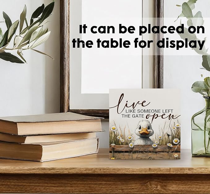 Duck Sign - Farmhouse Cottagecore Animal Office Kitchen Bedroom Decor,Rustic Farm Live like Someone Left the Gate Open Home Decor Signs,Duck Gifts for Women