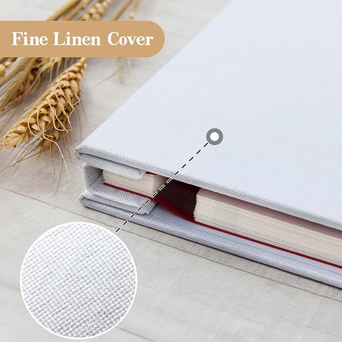 potricher Large Photo Album Self Adhesive 3x5 4x6 5x7 8x10 10x12 Pictures Linen Cover 40 Blank Pages Magnetic DIY Scrapbook Albums with A Metallic Pen (White)