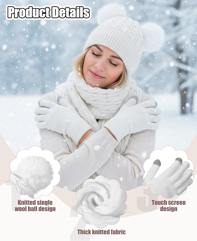 Geyoga 6 Pcs Winter Warm Fleece Knit Hat Long Scarf Touchscreen Gloves Ear Muffs Socks Sets, Winter Warm Gifts for Women