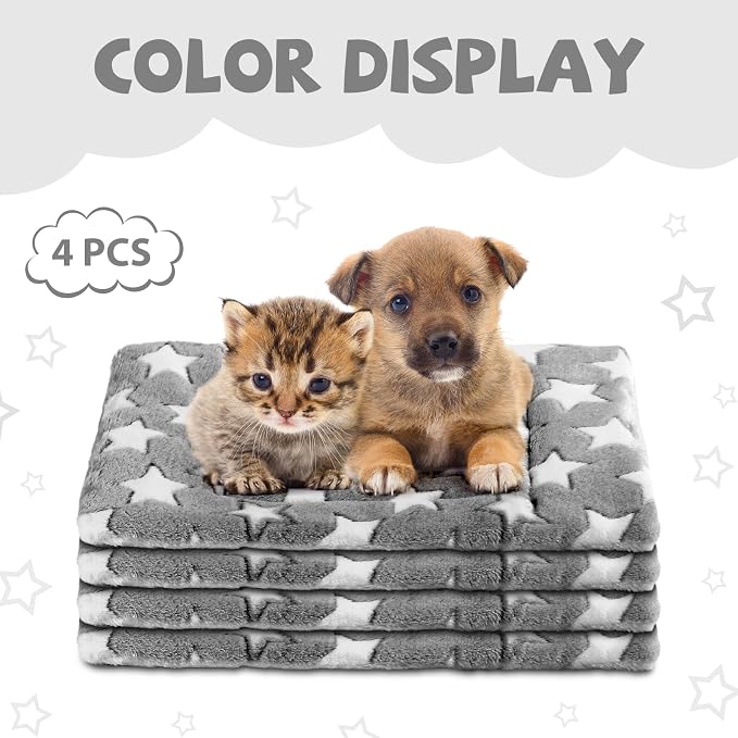 Haull 4 Pcs Waterproof Guinea Pig Bedding Soft Dog Cat Bed Crate Mat Small Animal Plush Cage Liners Rabbit Bunny Kennel Pad Reversible Cozy Pee Thickened Hamster Pad(Gray Star,13 x 18.5 Inch)
