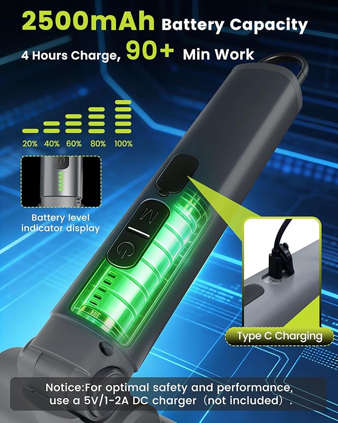 KISUFU [7.4V High-Power] Electric Grill Brush, 68W Motorized BBQ Scrubber with 50kg.f Torque, Bristle Free Grill Brush for Outdoor Grills, 150 Mins Runtime Heavy Duty BBQ Cleaning Tool