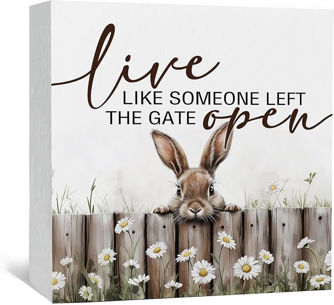 Farmhouse Rabbit Sign - Farmhouse Cottagecore Animal Office Kitchen Bedroom Decor,Rustic Farm Live like Someone Left the Gate Open Home Decor Signs,Duck Gifts for Women