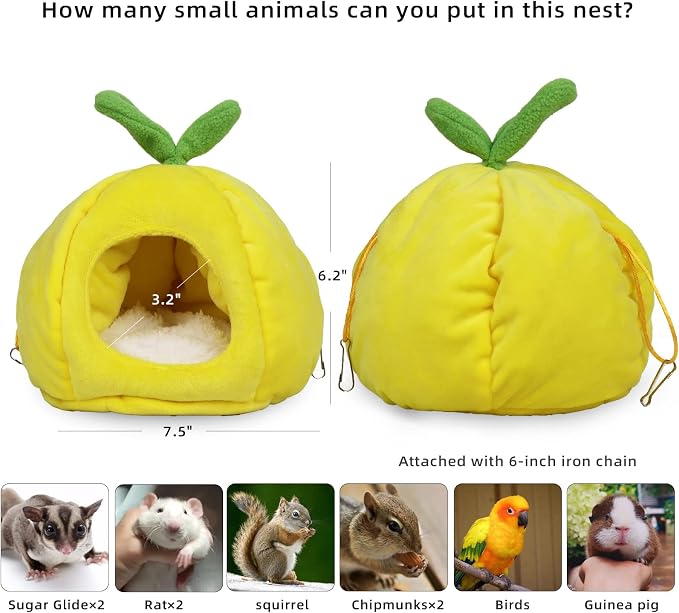Small Animal Beds, Hamster Bed Cage Accessories Supplies, Rat Hideout Semi-Enclosed Winter Christmas Large Pumpkin Nest for Dwarf Hamsters Gerbils Chipmunks Syrian Hamster and Sugar Glider (Yellow)