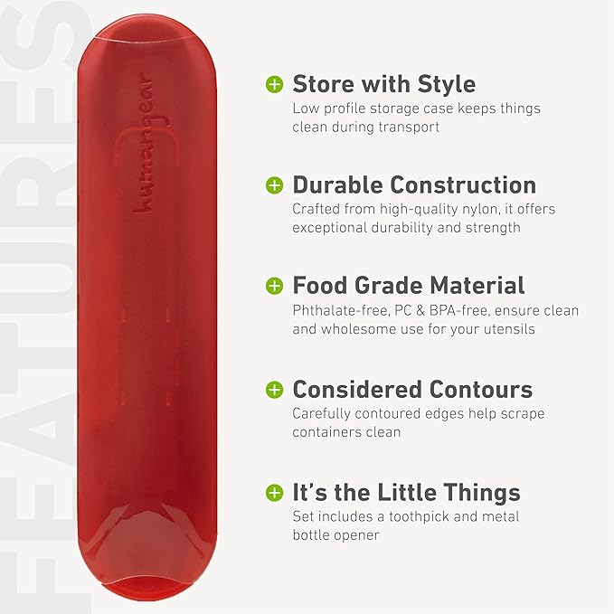 humangear GoBites Trio | Travel & Camping Utensils | Portable & Convertible Dining Ware | Multi-Functional Spork & Knife, Red