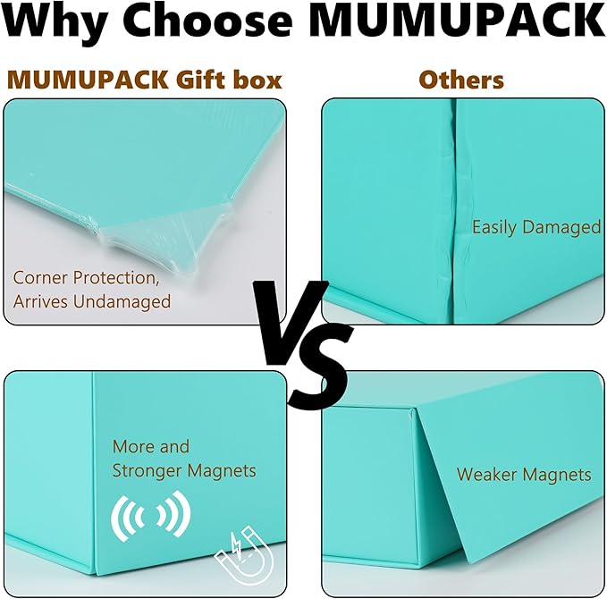 MUMUPACK 4 Pack Turquoise Gift Boxes With Lids,12x8x4.5 Inch Bridesmaid Proposal Box And Printable Stickers,Proposal Boxes With Ribbon For Wedding, Packaging, Present, Birthday