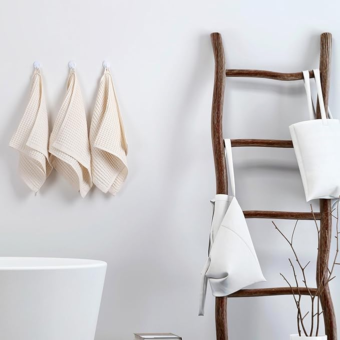 PÜSKÜL - Set of 3 Organic Waffle Hand Towel Natural Raw - Premium Quality, 100% Turkish Cotton, Soft, Quick-Dry, Absorbent, Lint-Free Face Kitchen Hand Towels (Natural Beige, Hand Towels - Pack of 3)