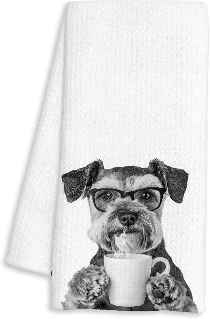 Funny Schnauzer Decor Coffee Kitchen Towels Gift, Schnauzer Dog Gifts, Coffee Gifts for Women, Dog Lover Gift Decorative Dish Hand Tea Towels for Kitchen Home Bar Decor, 16x24 Inch
