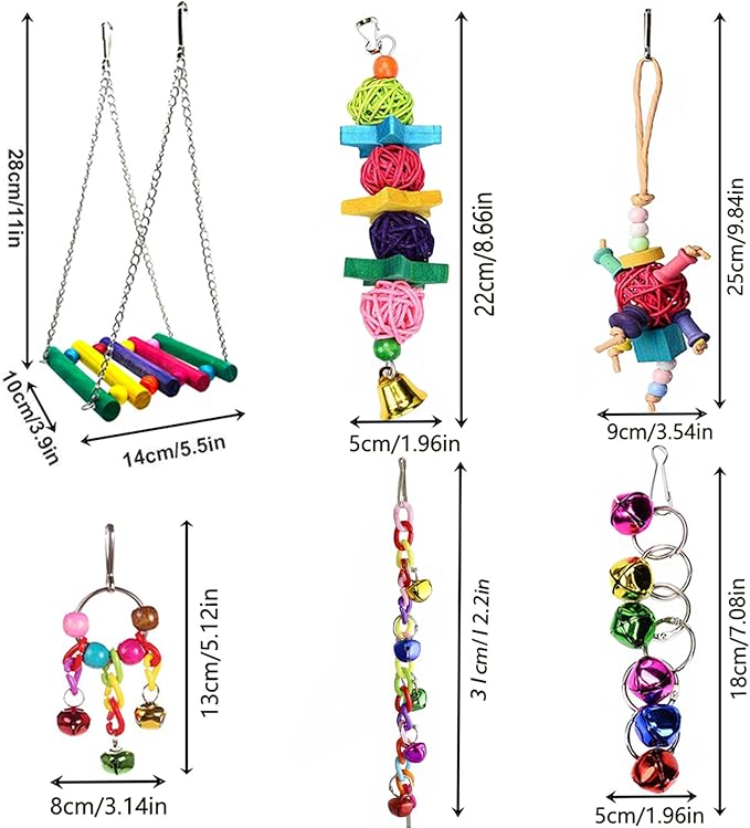8 Pcs Parakeet Cockatiel Bird Toys, Parrots Conures Budgies Cage Accessories