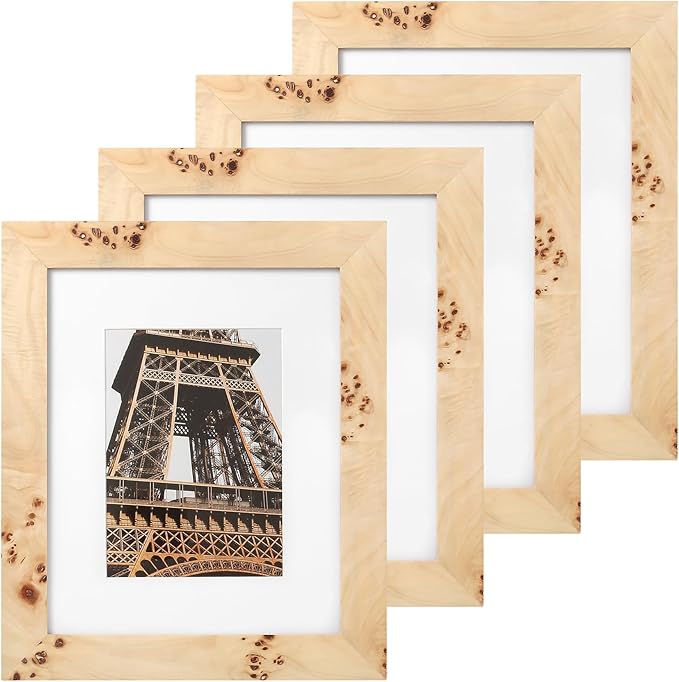 Concepts - 8x10 Matted to 5x7 Burl Wood Picture Frames - Natural Wood Finish Picture Frames for Family Photos - Elegant Wallhung Decor in Bulk