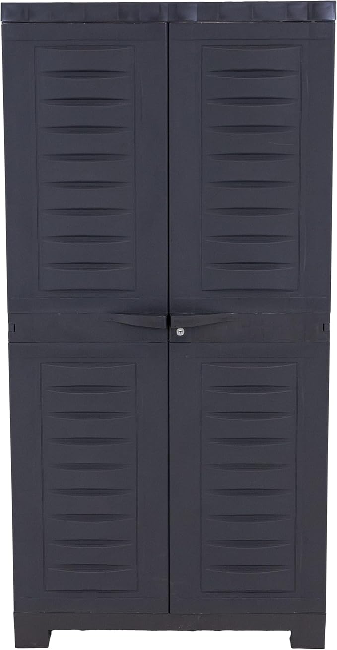 Sunnydaze 48" H Resin Garage Storage Cabinet - Garage Cabinet - Freestanding Utility Storage for Laundry Room, Office, Basement - Charcoal