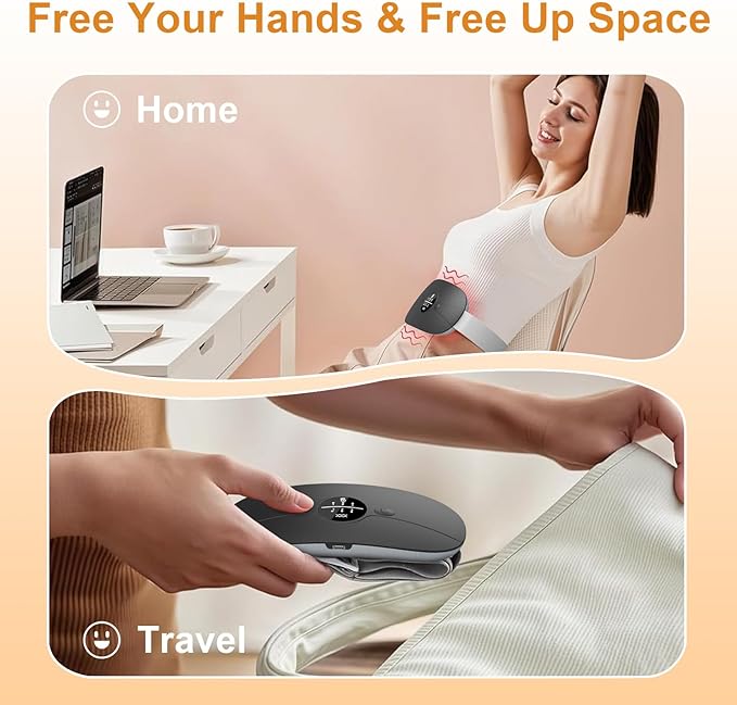 Portable Heating Pad for Period Cramps: Cordless Menstrual Heating Pad with 3 Heat Levels and 3 Massage Modes, 3s Fast Heating Gift for Women and Girl Black