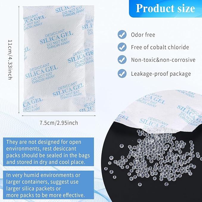 Silica Gel Packets - 35 Packs of 50 Grams, Food Safe Moisture Absorbers, Reusable Desiccant for Storage, Closet, Shoe Cabinet & More