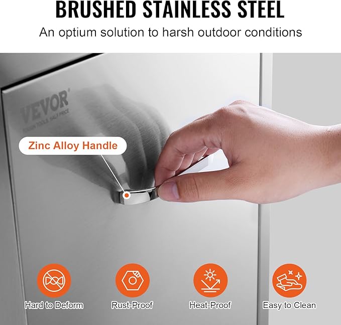 VEVOR Outdoor Kitchen Trash Drawer, 19.7"W x 29"H x 15.7"D Inch, Outdoor Kitchen Drawers Cabinets, Stainless Steel BBQ Island Drawers, Trash Pull Out Drawer, BBQ Trash Bin, Outdoor Grill Drawers