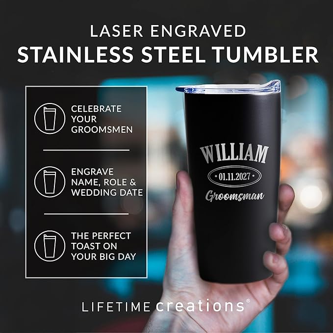 Lifetime Creations Engraved Personalized Groomsman Tumbler (White) 20 oz - Engraved Groomsman Stainless Steel Tumbler Coffee Travel Mug