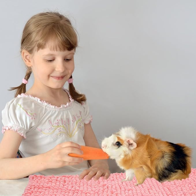 8 Pcs Guinea Pig Liner Washable Rabbit Cage Liner 16x12 Inch Guinea Pig Fleece Mats Reusable Bedding Pee Pads for Small Animals, Bunny(Pink)