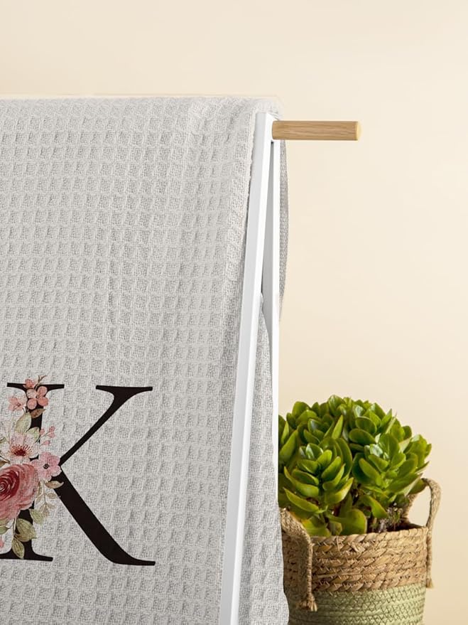 Mode Monogram Letter K Kitchen Towel - Waffle Dish Cloth for Dining and Bathroom - 1624 Inches