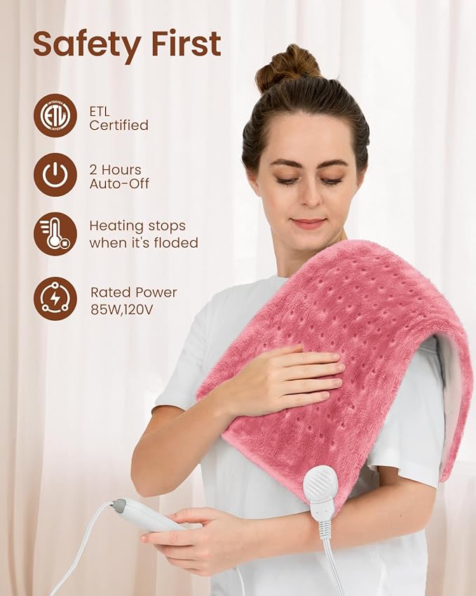 RENPHO Electric Heating pad for Back, Mothers Day Gifts & Birthday Gifts for Her Him, Heating Pads for Neck and Shoulder, FSA Eligible HSA Store, Auto-Off, ETL Certified, Extra Large 12"x24" Pink