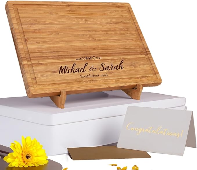 Personalized Cutting Board - Custom Engraved Wood Charcuterie Board Perfect for Wedding Gift, Mother's Day & Anniversary, With Gift Box & Stands - Small (8'' x 5'' x 0.75'')
