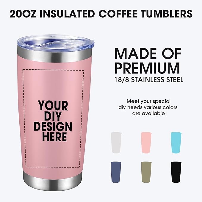 Personalized Custom Tumbler Print in USA 24 Pcs 20oz Stainless Steel Coffee Cup with Lid & Straw Double Wall Insulated Tumbler with Colorful Text Logo Photo