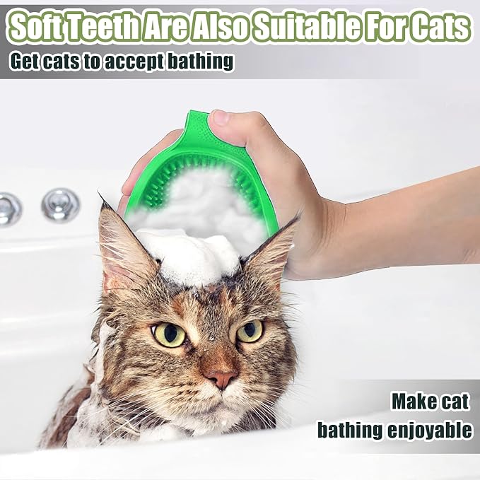 Bestac Pet Grooming Brush - Durable for Dogs & Cats, Ergonomic Handle, Soft Rubber Brush, Enhances Bath Efficiency, Ideal for Daily Fur Care & Bath Grooming of All Pets (Green, pack of 1)