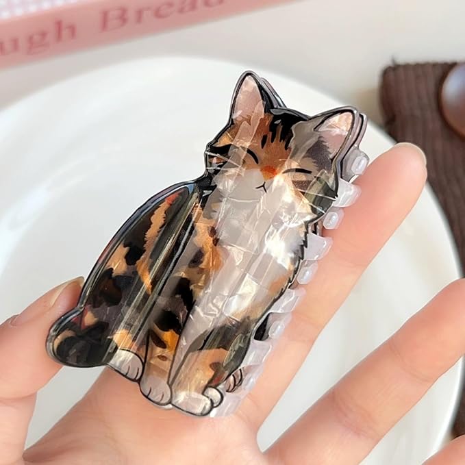 1pc Cat Hair Clips Cute Animal Hair Claw Clip Cartoon Cat Design Amber Cat Hair Jaw Clips Nonslip Acrylic Hair Clamps Medium Acetate Hair Barrette Summer Kawaii Hair Clips for Women Girls