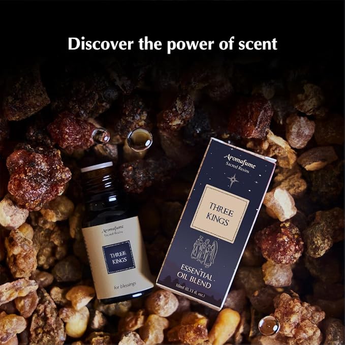 Three Kings Resin Essential Oil Diffuser Blend | 3 x 10ml / 0.33 fl oz | Ideal for Spirituality & Rituals | Made with Pure Boswellia, Serrta & Benzoin extracts | Non-Alcoholic, Non-Toxic & Vegan