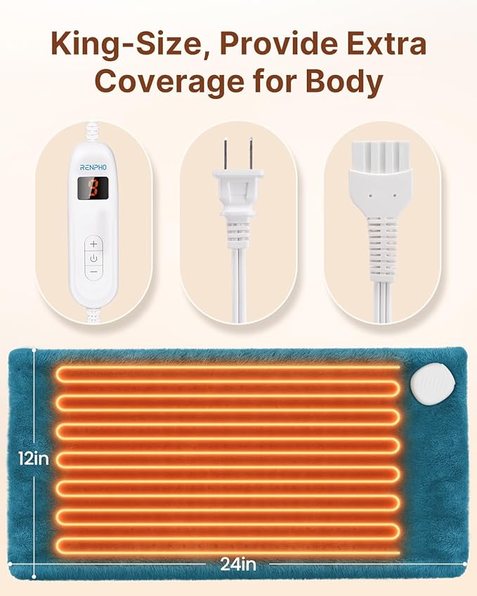 RENPHO Heating Pad for Back/Neck/Shoulder/Knee/Leg Pain Relief, Mothers Day Gifts for Mom Wife, 12x24'' Electric Heating Pad for Period Cramps, FSA Eligible Items Only List, ETL Certified (Blue)