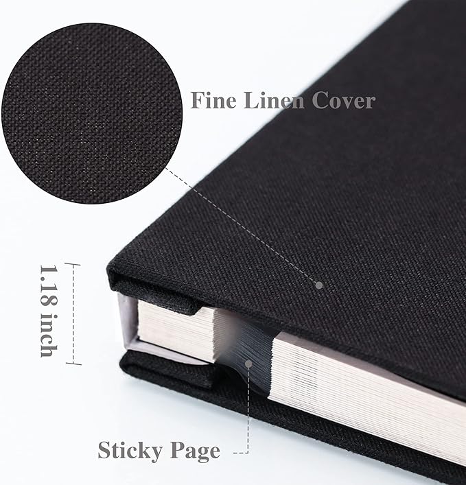 Vienrose Large Photo Album Self Adhesive for 4x6 8x10 Pictures Linen Scrapbook Album DIY 60 Blank Pages with A Metallic Pen
