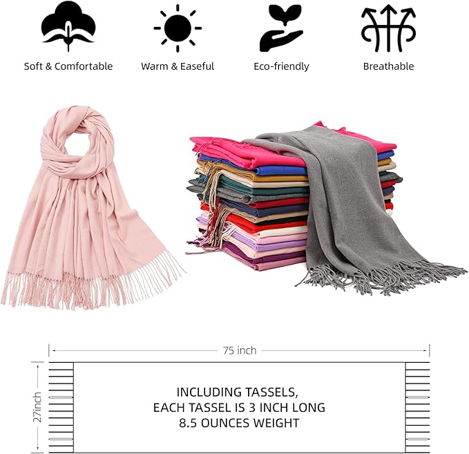 RIIQIICHY Women's Scarf Pashmina Shawls and Wraps for Evening Dress Bridesmaid Wedding Bridal Winter Warm Long Large Scarves
