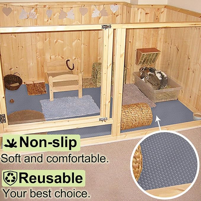 Washable Guinea Pig Bedding Cage Liner Waterproof Rabbit Bedding, Easily Cut to Suit Cage and Reusable Pads for Guinea Pigs, Rabbits, Hamsters, Gerbils, and Chinchillas,18"×79", 2pcs, Grey Mat