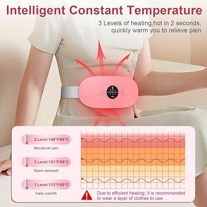 Portable Heating Pad for Period Cramps: Cordless Menstrual Heating Pad with 3 Heat Levels and 3 Massage Modes, 3s Fast Heating Gift for Women and Girl Light Pink
