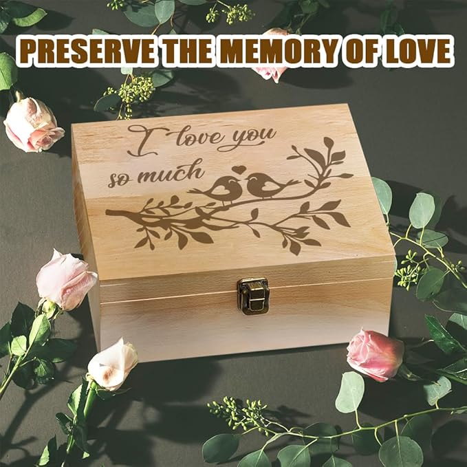 arricraft 1 Pc Wooden Memory Keepsake Box, I Love You So Much Metal Knot Box with Hinged Lid Photo Boxes for Office Storage Keepsake Chest for Anniversary, Wedding, Memory