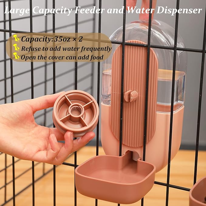 Rabbit Water Dispenser,Bunny Food Bowl,Ferret Feeders Water Bottle for Cage | Hanging Auto Ferret Food Water Dispenser, Auto Gravity Pet Feeder and Waterer Set, Cage Cat Food Bowl Dog Feeding Station
