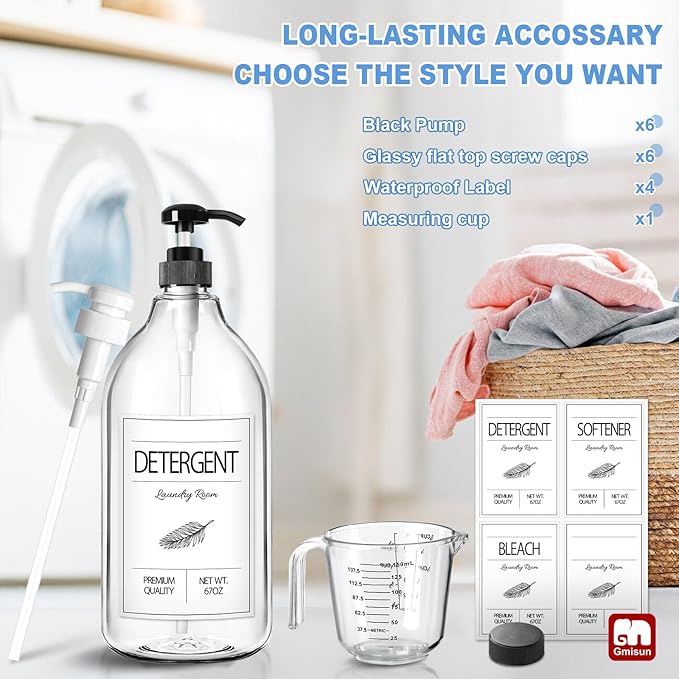 GMISUN Laundry Detergent Soap Dispenser, Liquid Laundry Detergent Dispenser, Container for Farmhouse Laundry Room Decor, Organizer for Liquid DetergentSoftenerBleach Storage Bottle(64 Oz Set of 3)