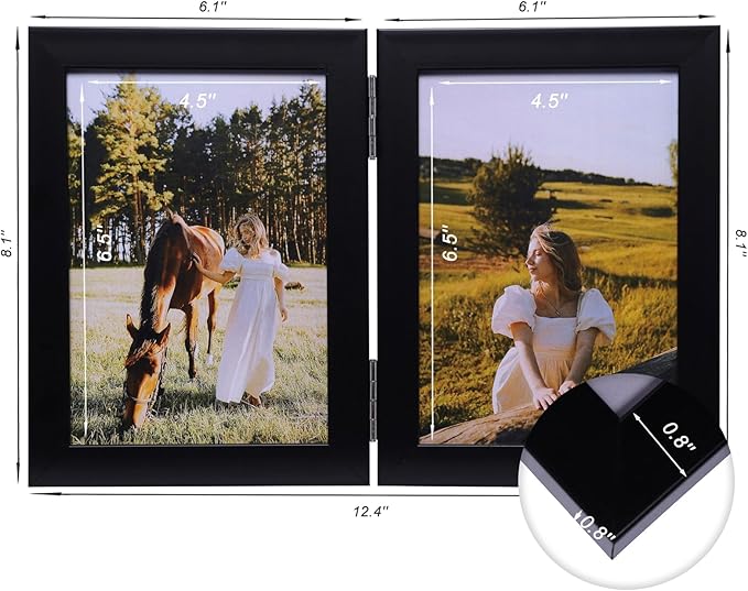 Double Vertical 5X7 Hinged PS Family Picture Frame Collage For Desktop or Tabletop (Black 57X2)