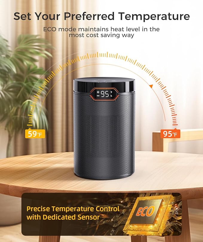 BREEZOME Space Heater, Portable Electric Heaters for Indoor Use with Thermostat & 24H Timer, 1500W PTC Ceramic Quiet Fast Heating Desk Heater, Safety Room Heaters for Home Bedroom Office