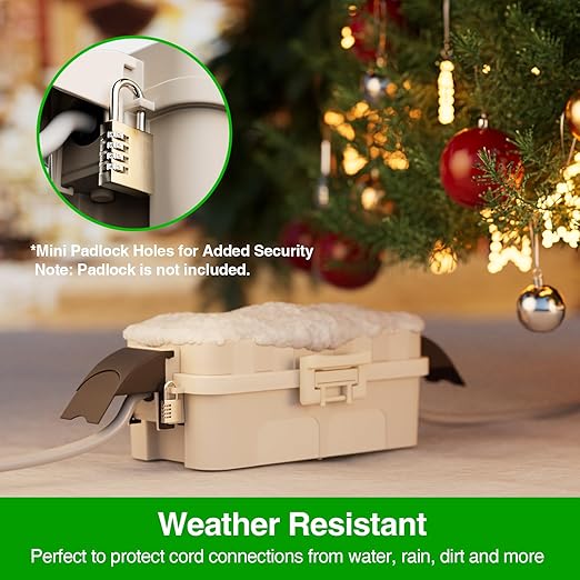 Flemoon IP55 Small Outdoor Electrical Box Waterproof (Inner 5.9 x 3.2 x 1.8inch), Extension Cord Cover with Detachable Awning Covers for Plug, Outlet, Holiday Lights, Almond