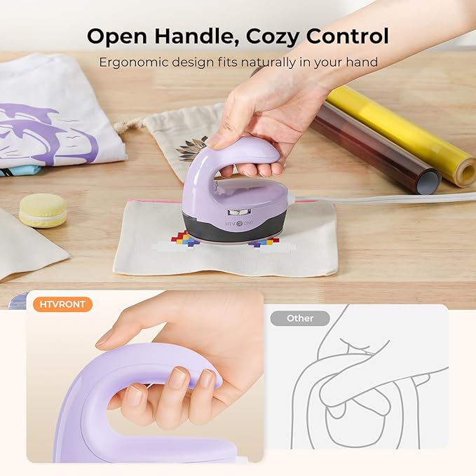 HTVRONT Heat Press H1 Mini Heat Press Machine, Small Heat Press Portable Iron Press Machine for T Shirts, Hats, Heating Transfer Projects (H1 Lavender Purple)