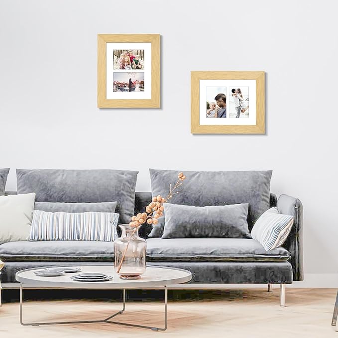 8x10 Picture Frame Display Double 4X6 Picture Frame Collage,Multi Photo Frame with Mat,Plexiglass,Wall or Tabletop Decor,NaturalWood Grain
