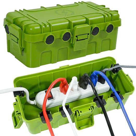 [2 Pack] Outdoor Electrical Box Waterproof, OUTDSPLY Medium Outdoor Electrical Box (11.6x5.2x4.1 inch)w/ 6 Cable Entry, Weatherproof Connection Box for Power Strip, Plug, Timer, Holiday Lights, Green