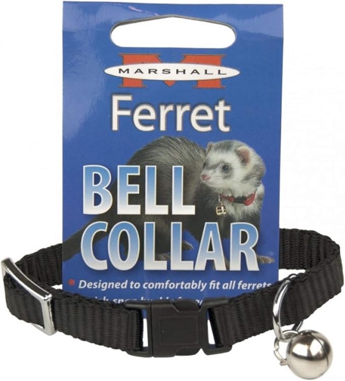 Marshall Ferret Bell Collar – Black Adjustable Collar with Bell – Easy Snap Buckle – Fits All Ferrets – Helps Keep Track of Your Ferret’s Location Indoors